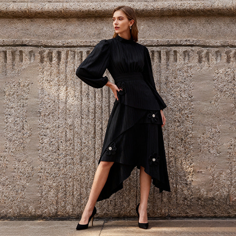 Women's Autumn Comfortable Korean Casual Style Beautiful Beaded High-grade Round Dresses