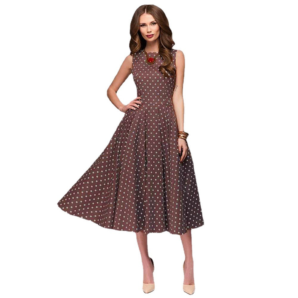 Women's Retro Sleeveless Wide Hem Printed Polka Dresses