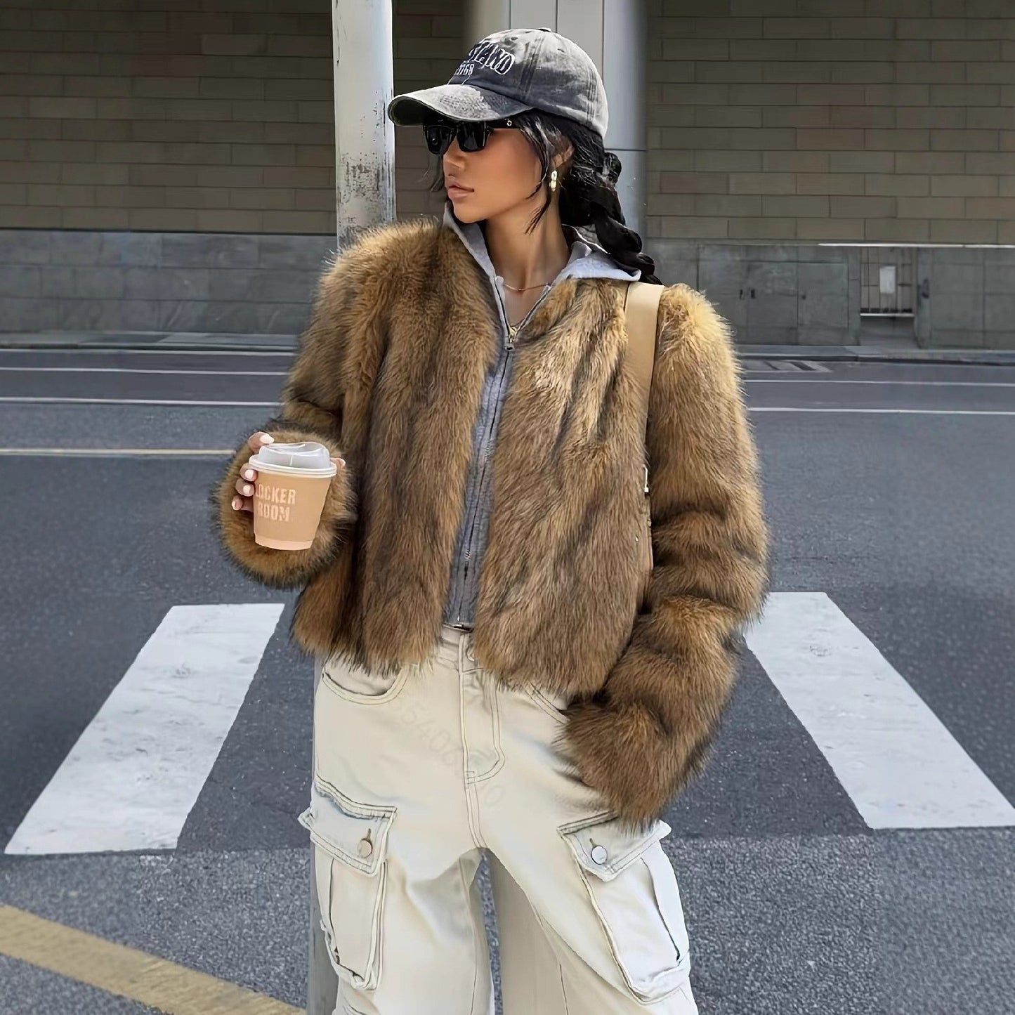 Women's Brown Faux Fur Light Luxury Furry Coats