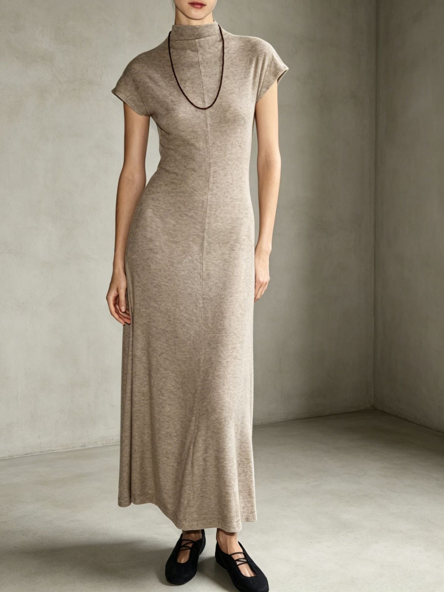 Women's Summer Stylish Graceful Simple Elegant Style Half Turtleneck Long Retro Dress