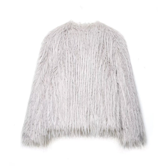 Women's Fashion Casual Polo Collar Faux Fur Jackets