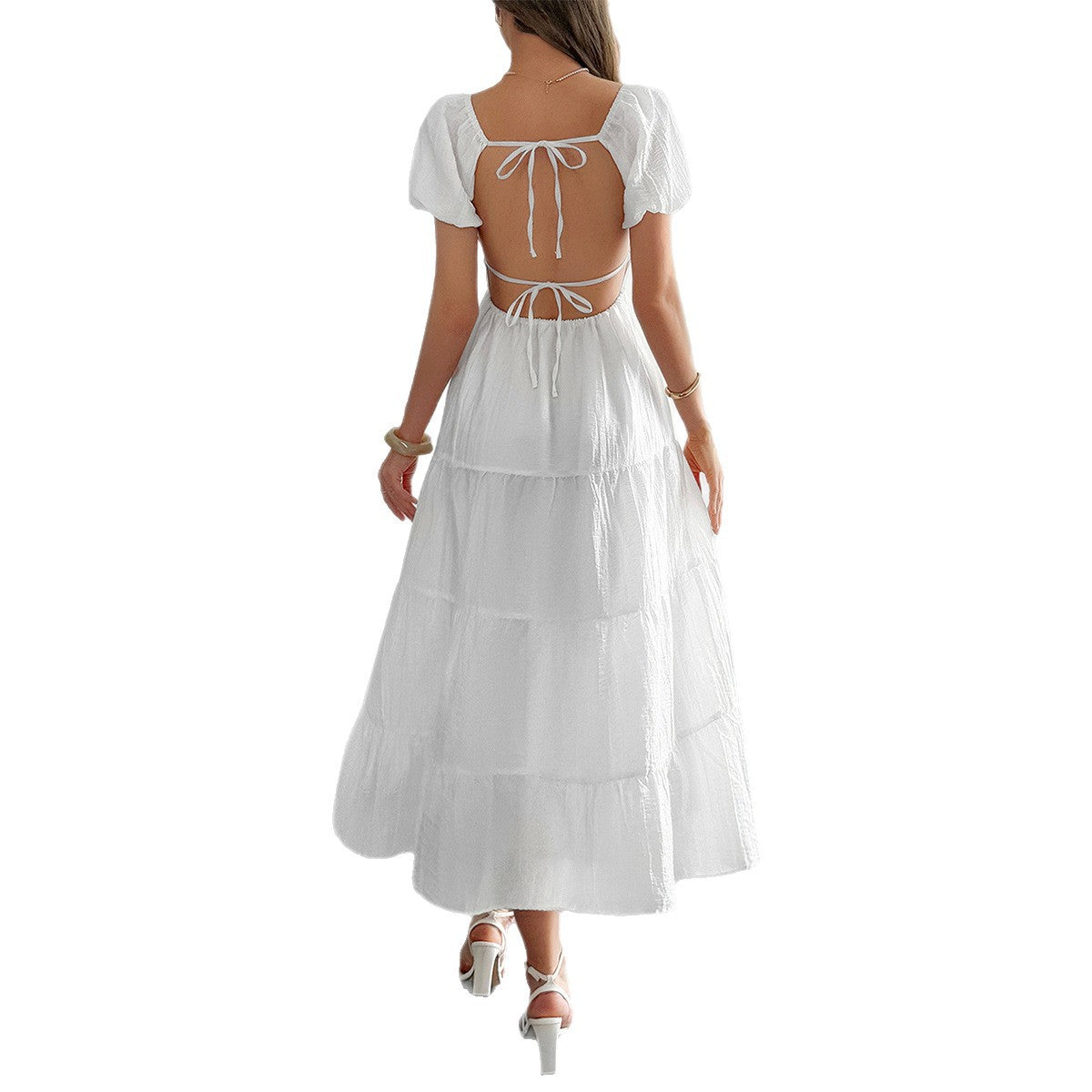 Women's Casual Vacation Style Puff Sleeve Maxi Dress