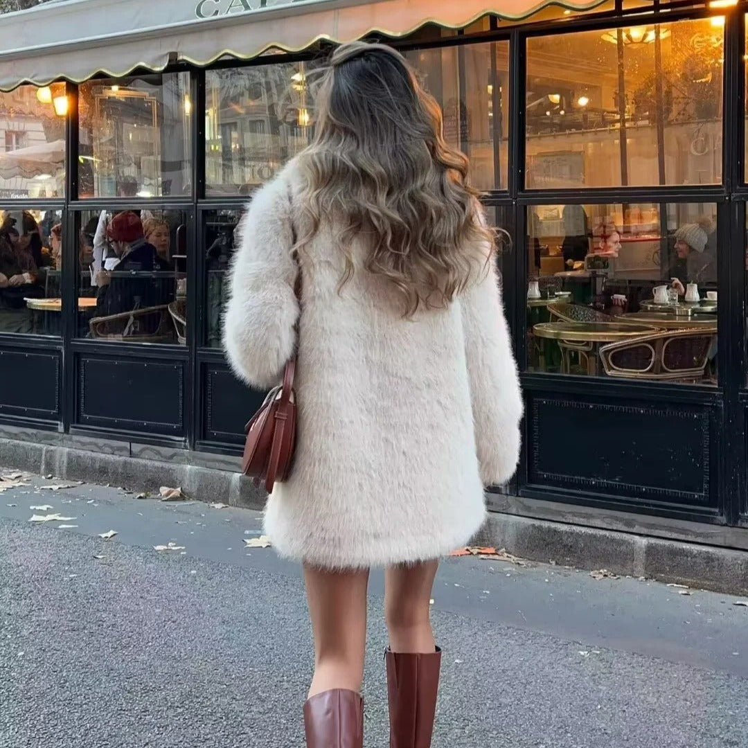 Women's Artificial Fur Warm Fashion Large Lapel Coats