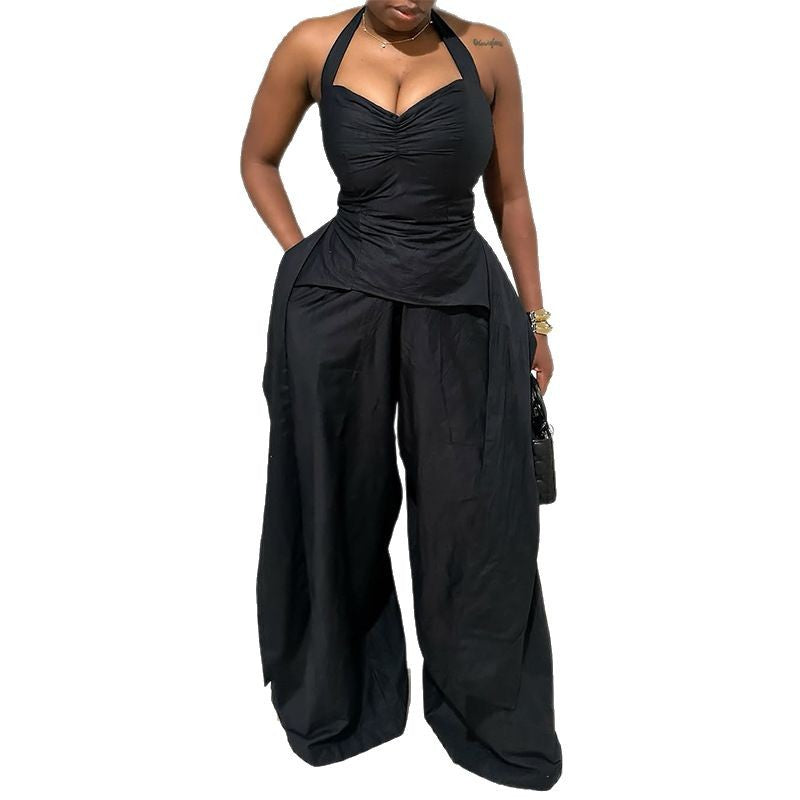 Women's Sexy Halter Irregular Sleeveless High Waist Jumpsuits