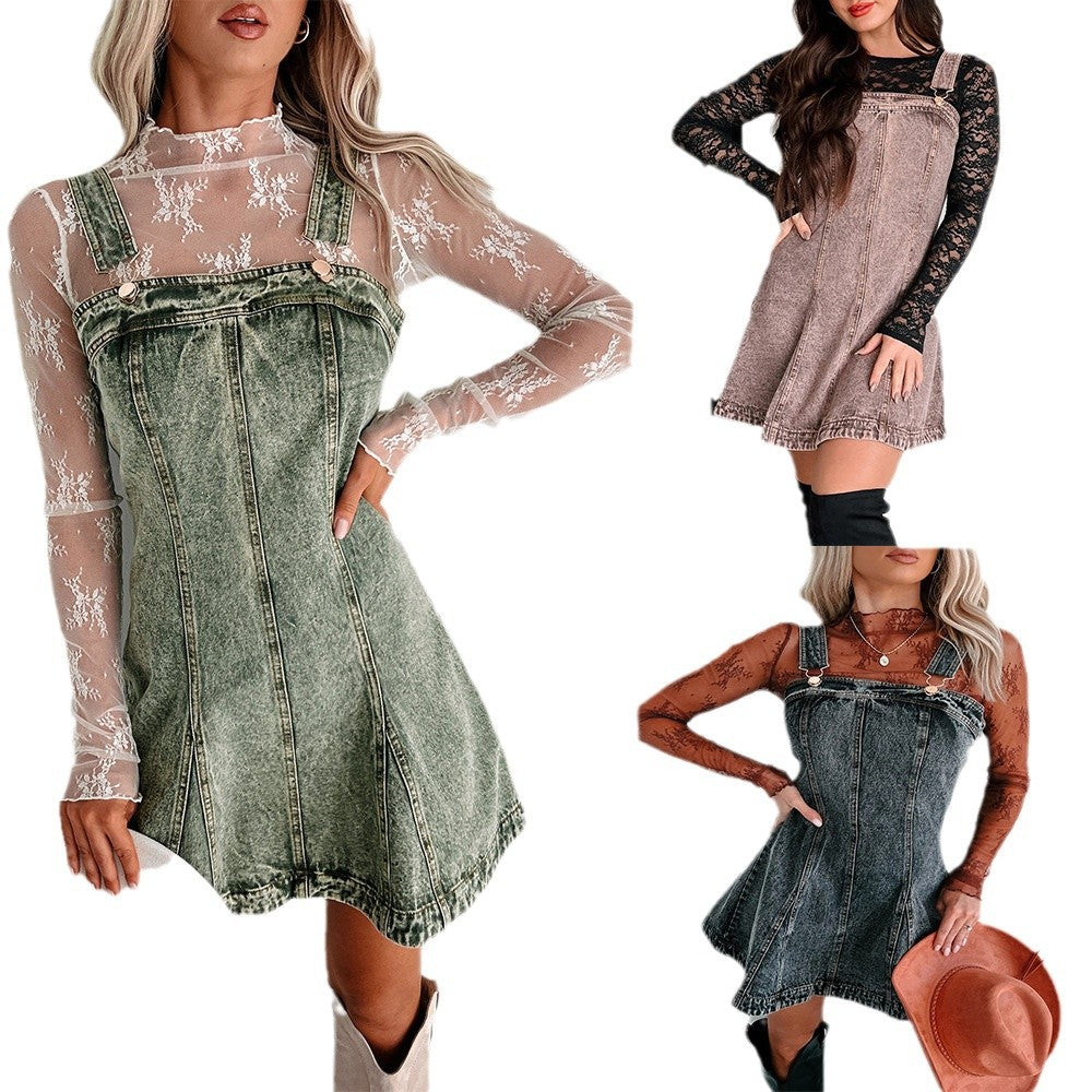 Street Hipster Slimming Fashionable Denim Camisole Dresses