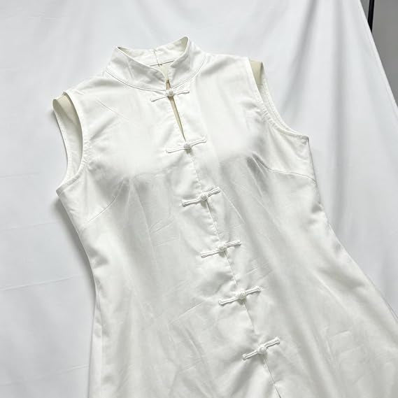 Women's Fashion Stand Collar Frog Buckle Loose Linen Cotton Dress