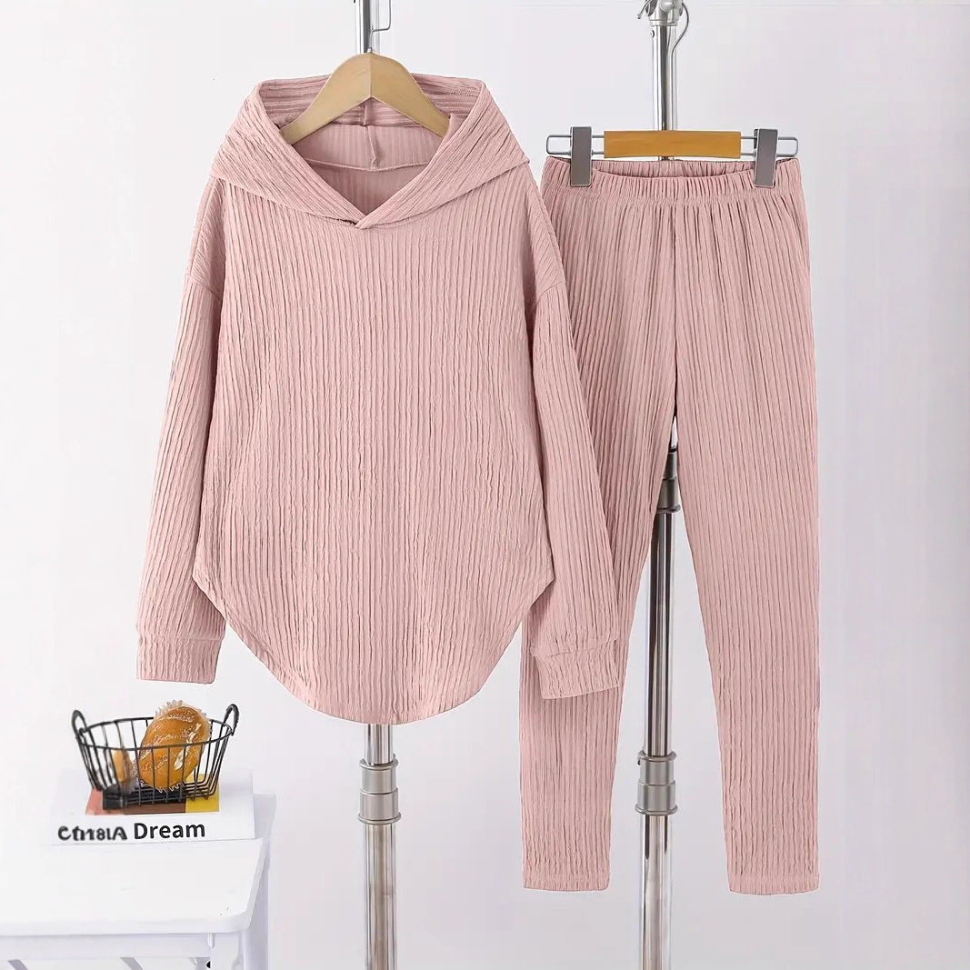 Women's Set Solid Color Long-sleeved Hooded Trousers Sweaters