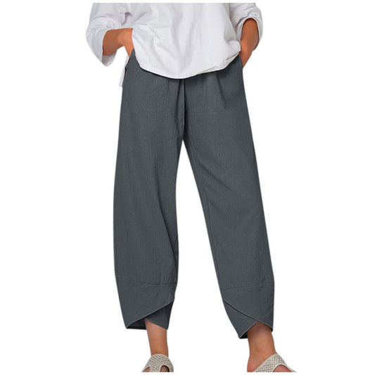 Women's Solid Color Simple Stitching Pocket Loose Pants