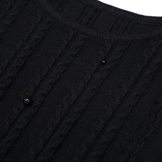 Wool Round Neck Nail Pearl Flared Dresses