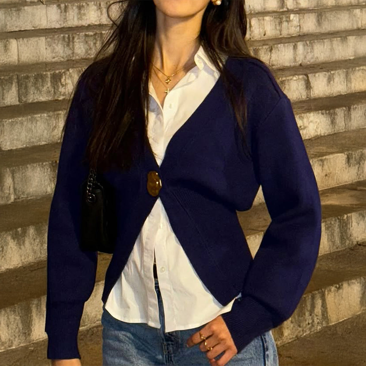 Women's Casual Simple Style Deep V Advanced Sweater