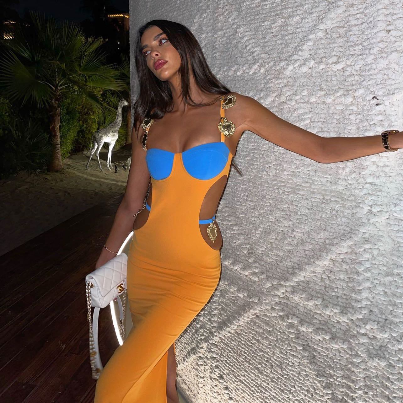 Ornament Hollow Backless Split Bandage Long Dresses