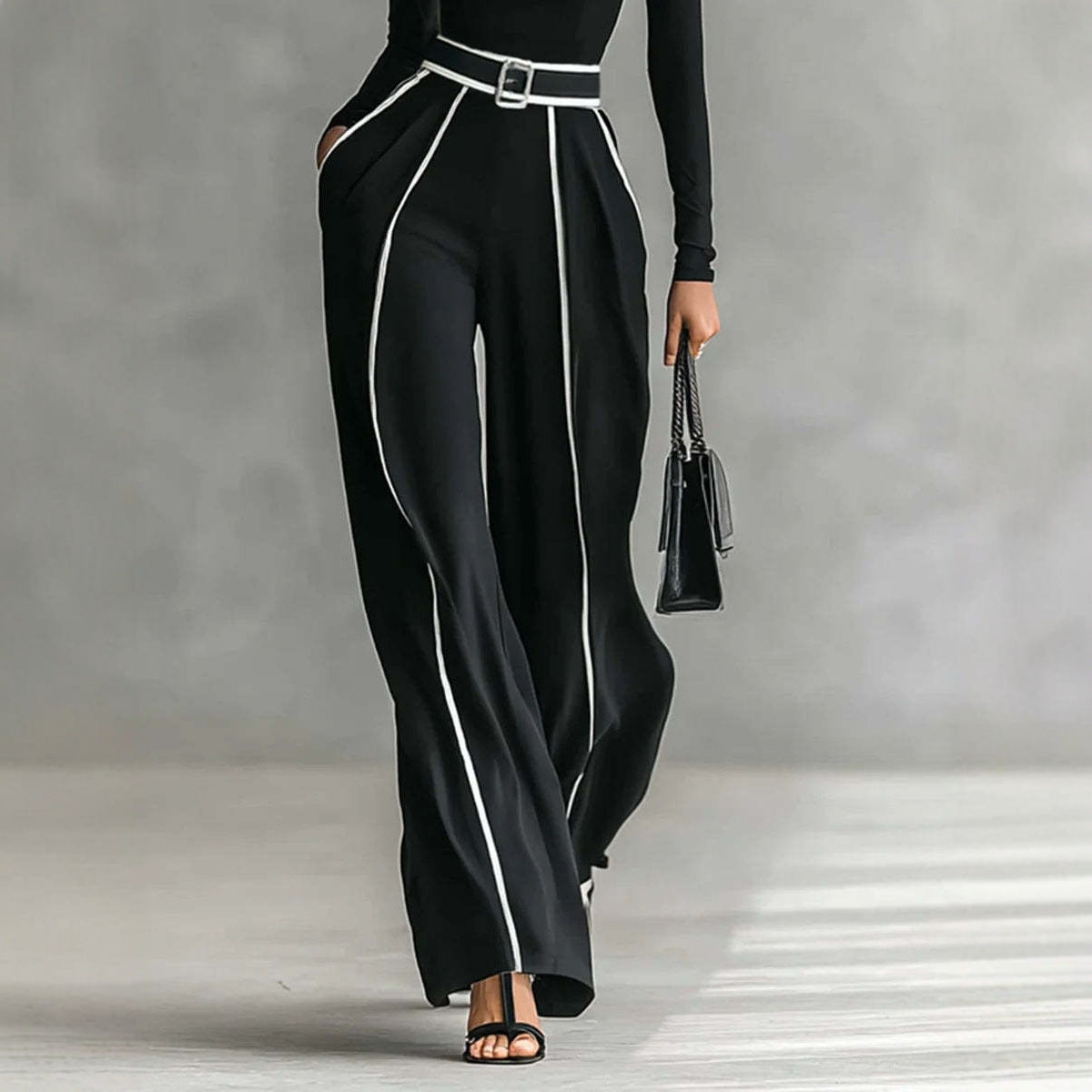 Color Binding Slimming Long Sleeve Knitted Suits