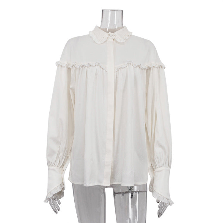 Women's Early Spring Shirt French Lapel Lantern Blouses