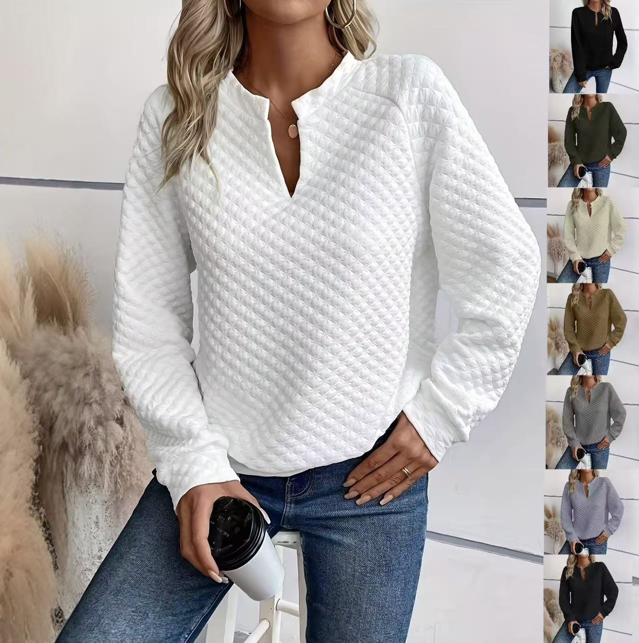 Women's Autumn Solid Color Deep Stitching Long Sleeve Women's Sweater, Sweater