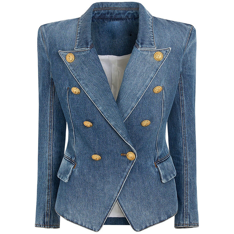 Beautiful Elegant Slim Double-breasted Washed Denim Blazers