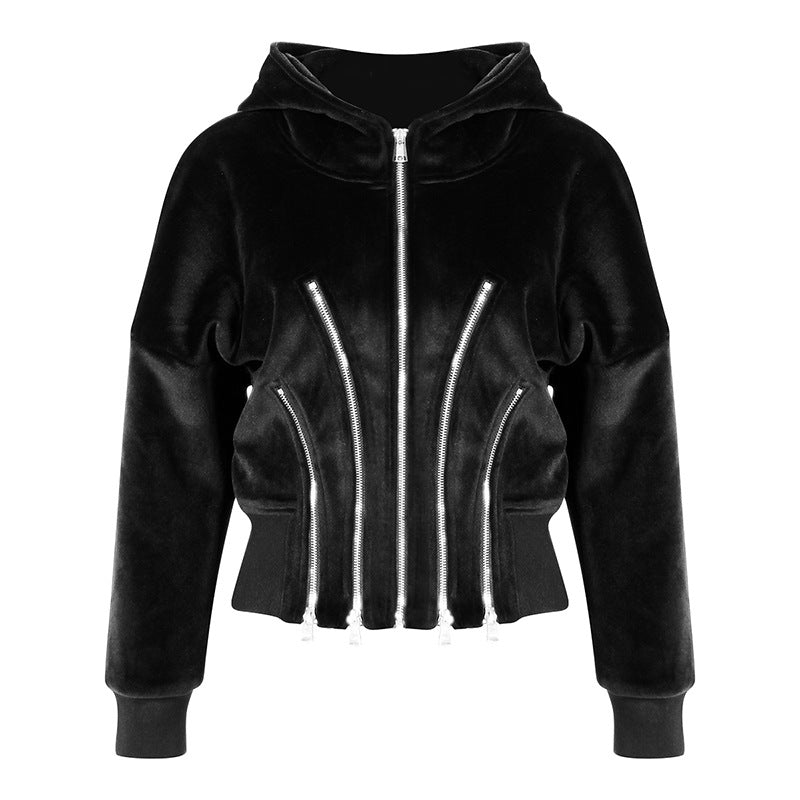 Women's Hooded For Spring Thickened Composite Zipper Sweaters