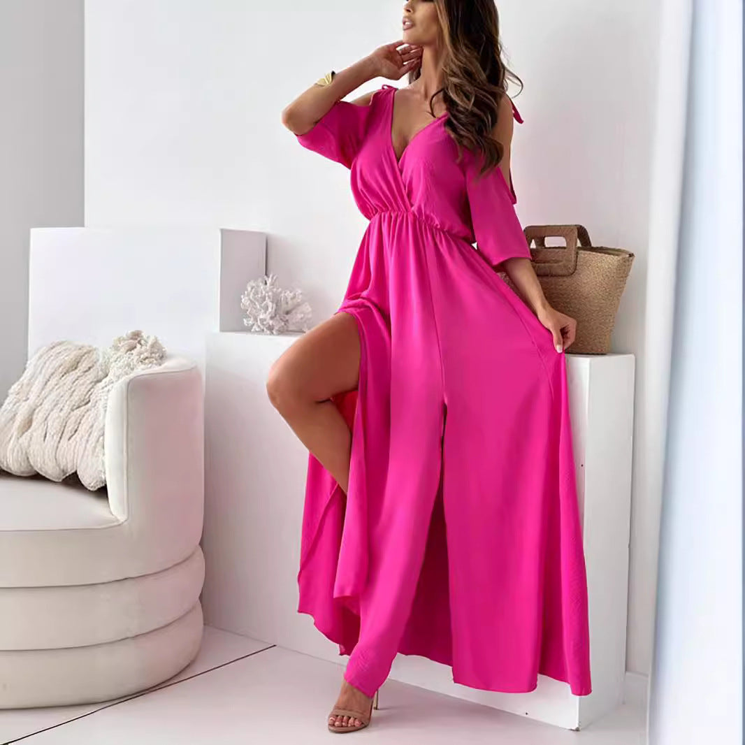 Women's Solid Color Sexy Sling Half Sleeve Dresses