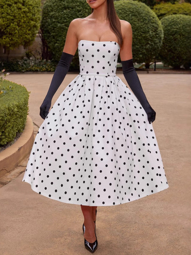 Women's Polka Dot Tube Dress French Hepburn Dresses