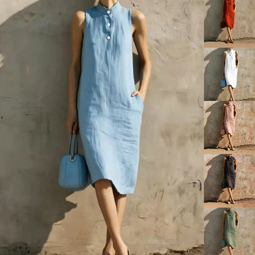 Attractive Summer Solid Color Loose Sleeveless Dress