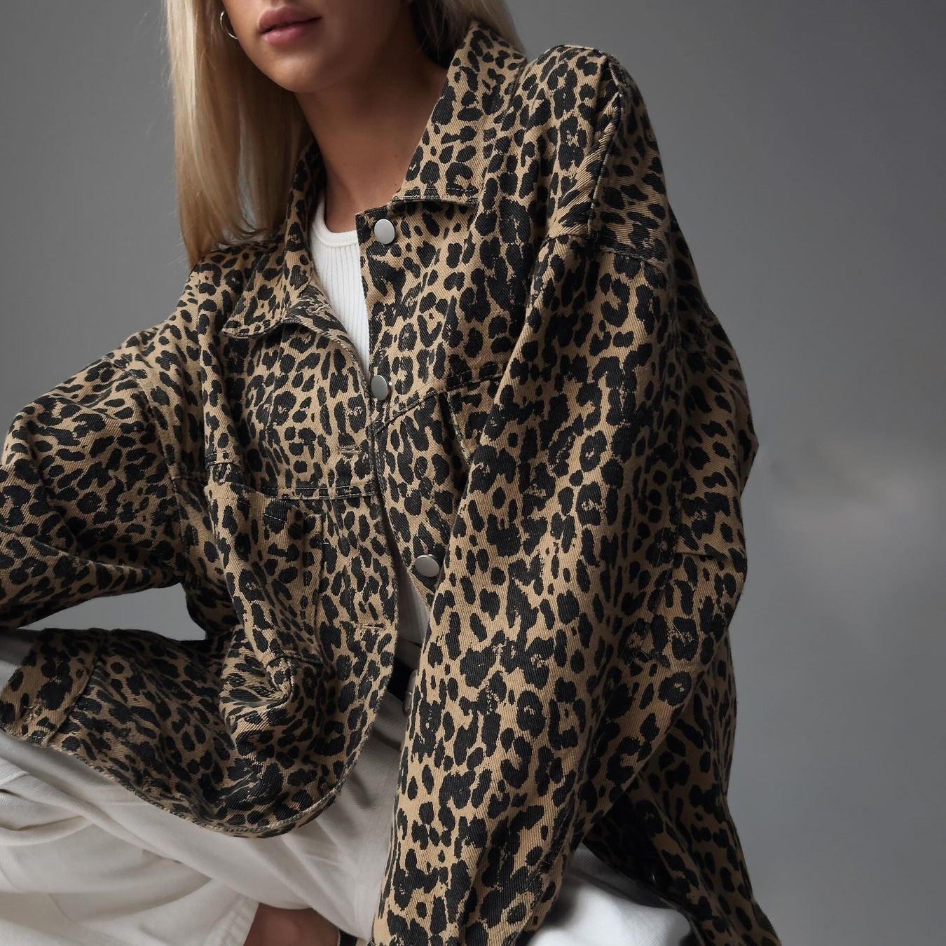 Women's Leopard Print Denim For Spring Loose Jackets