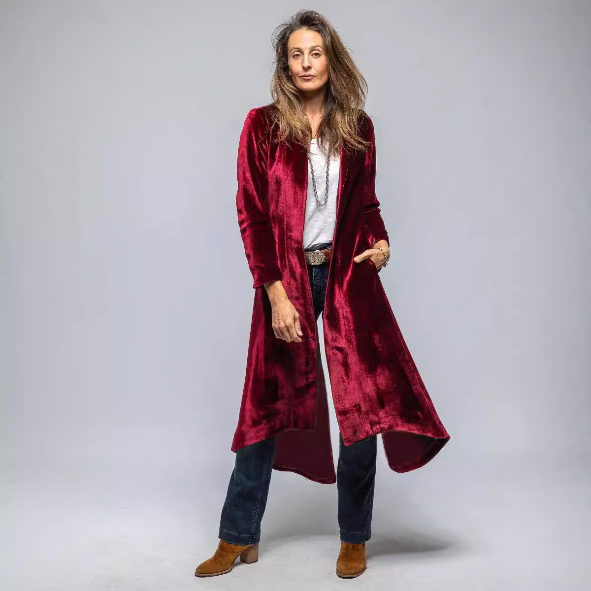Women's Veet Long Solid Color Retro Split Trench Coats