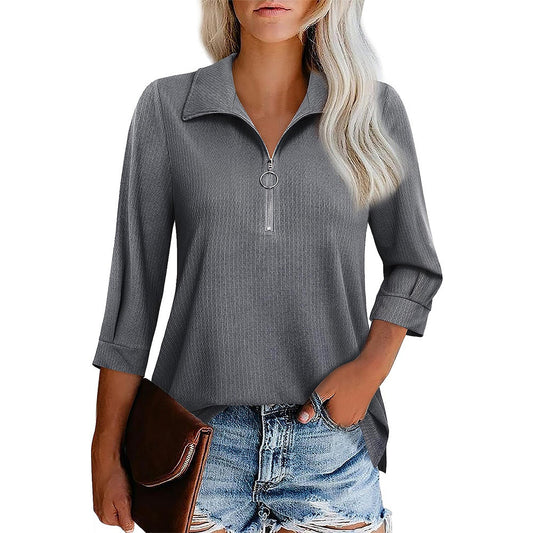 Women's Cool Three-quarter Sleeve Zipper T-shirt Blouses
