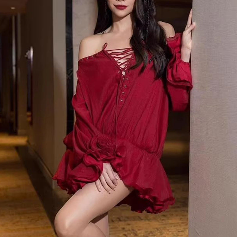 Women's Beautiful Spring Strap Patchwork Ruffled Flowers Dresses