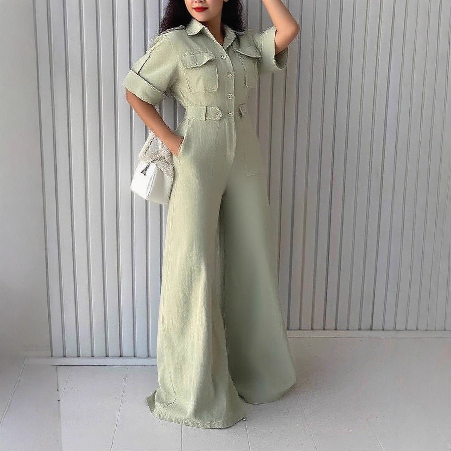 Women's Tight Slimming Wide Leg Lapel Overalls Pants