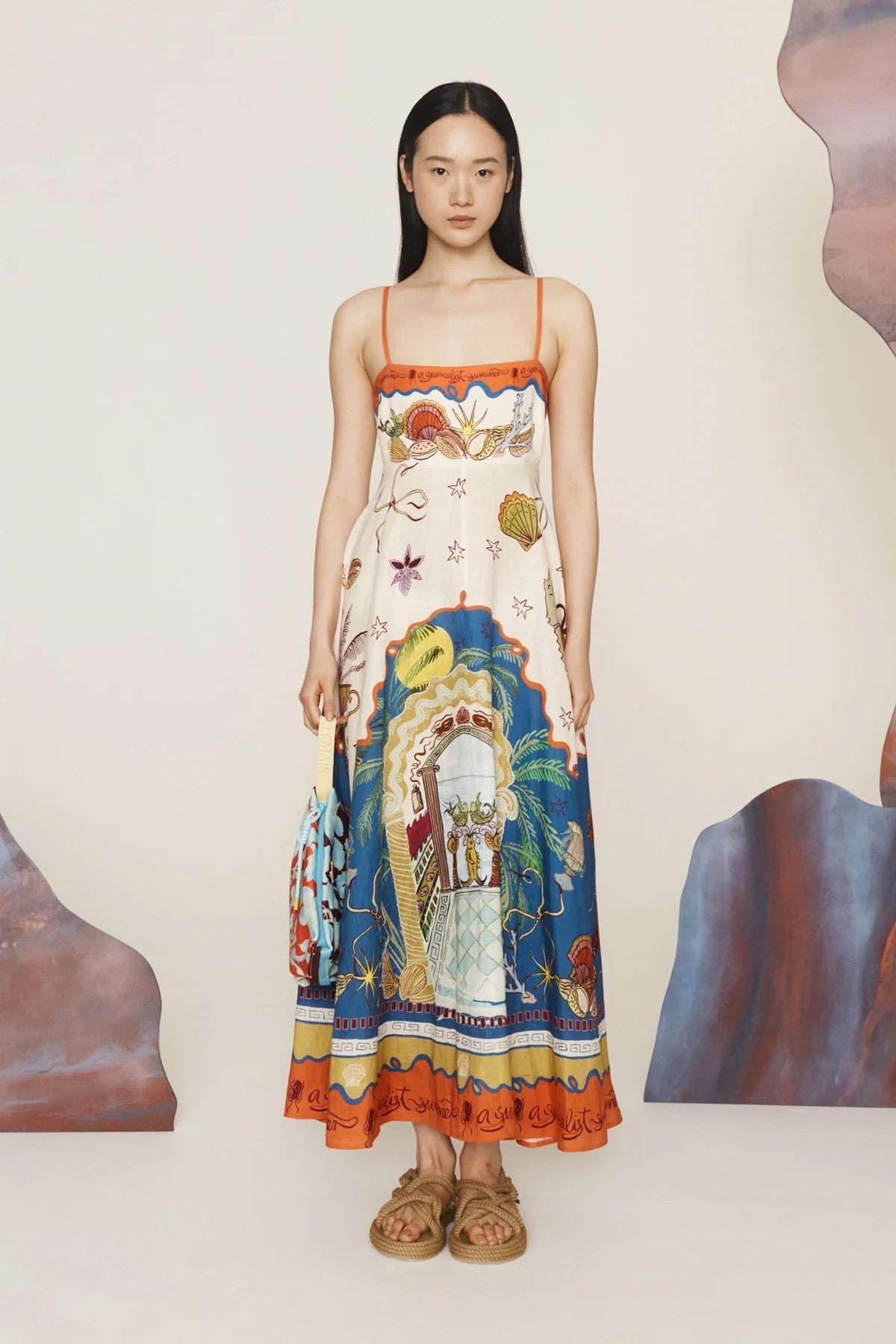 Women's Sexy Strap Iti Linen Printed Large Dress