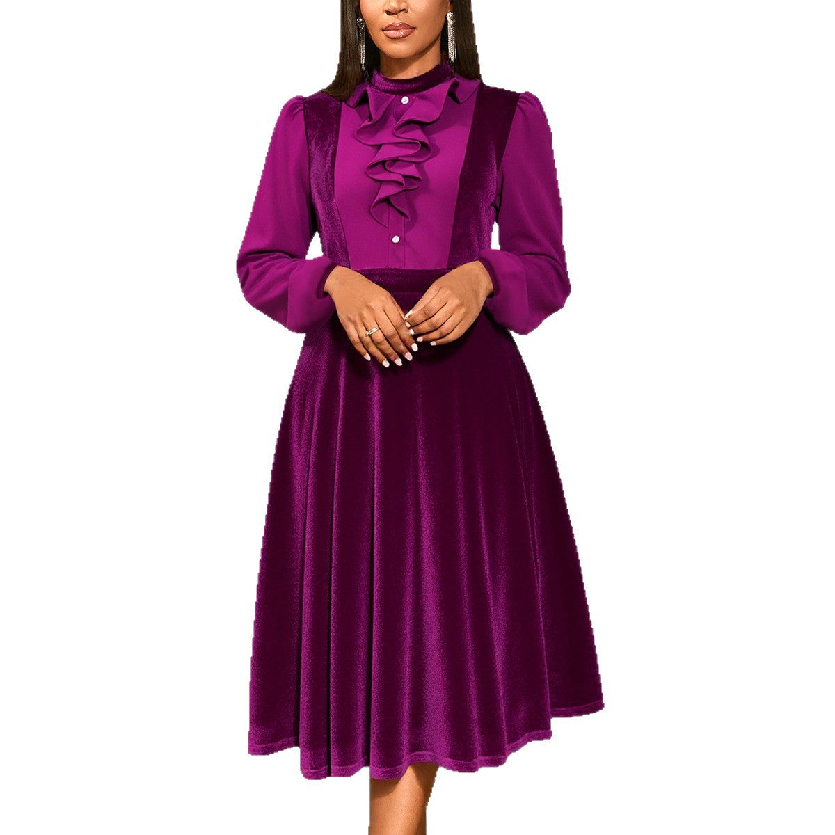 Veet Banquet Party Elegant Dress Wooden Ear Skirts