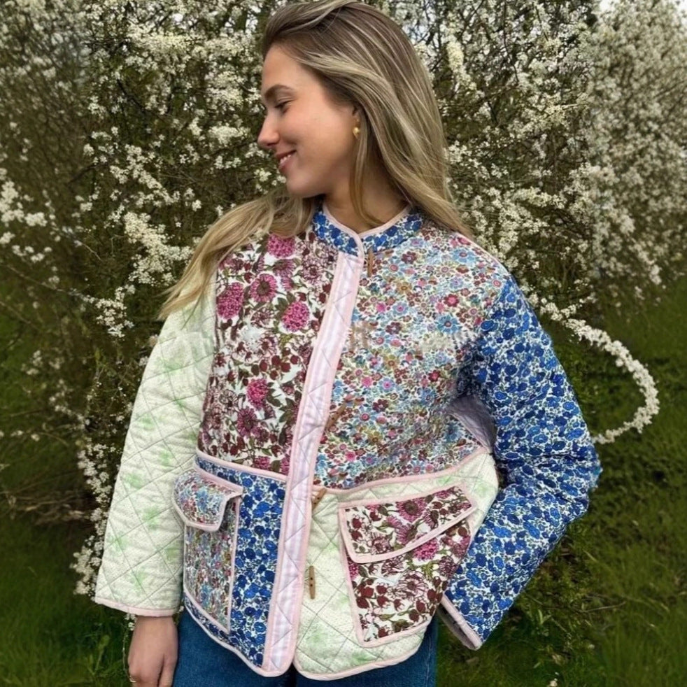 Women's Multicolor Street Fashion Print Stitching Cotton Jackets