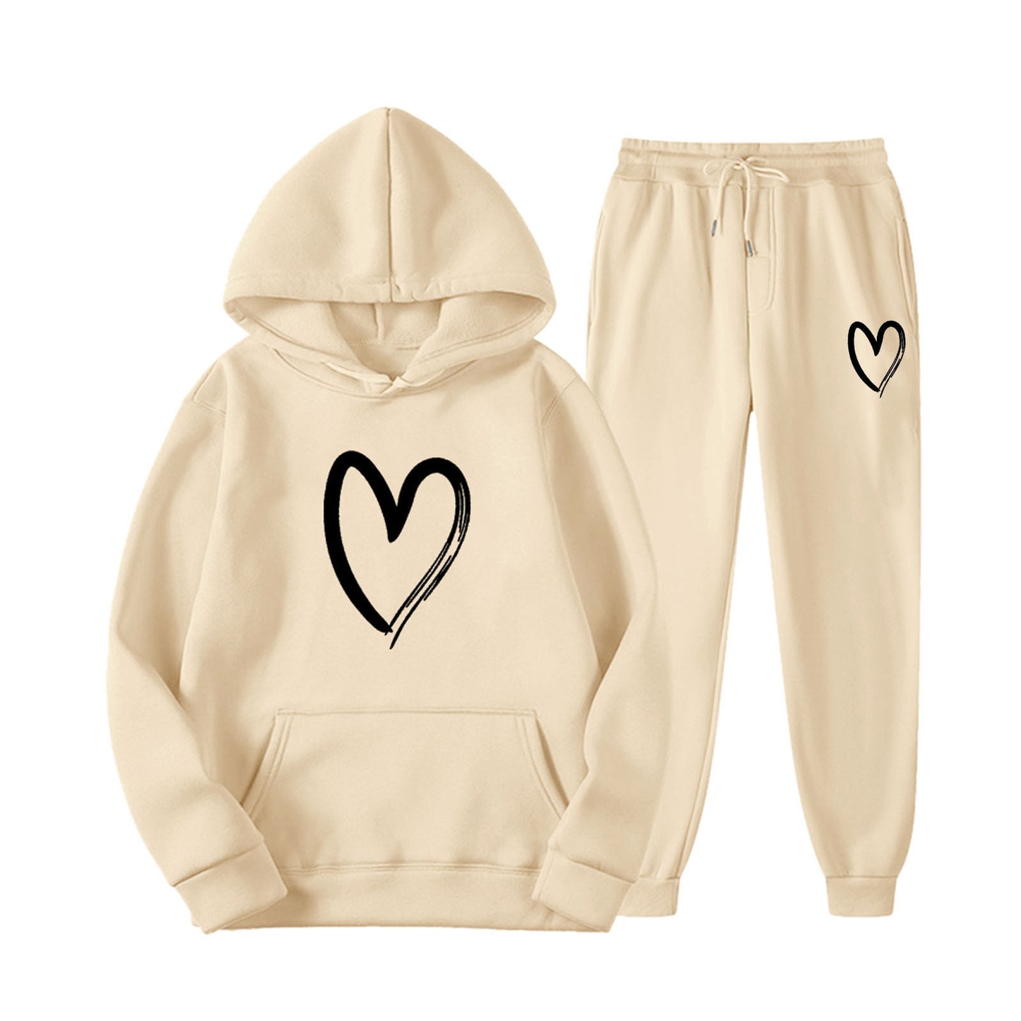 Women's Sports Printed Heart-shaped Solid Color Set Fashion Casual Suit