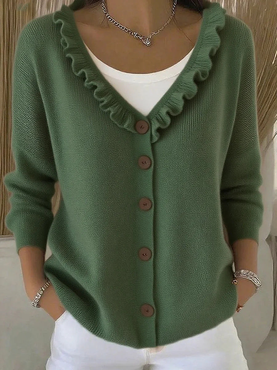 Women's Wooden Ear Knitted Solid Color Casual Coats