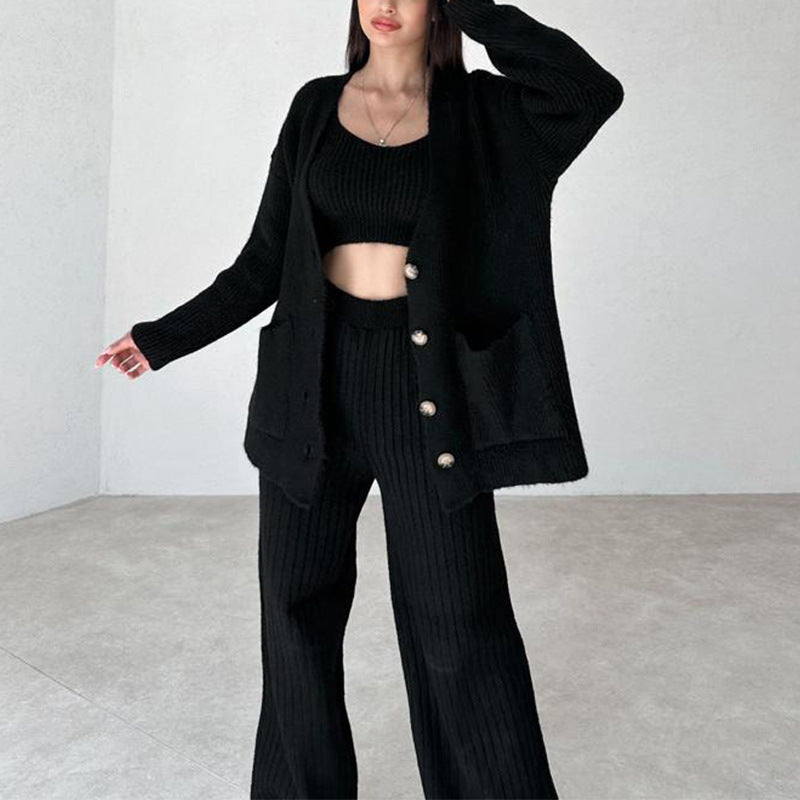 Fashion Solid Color Button Trousers Three-piece Suits