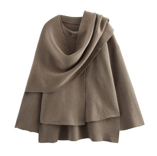 Women's Cool Elegant Asymmetric Scarf Knitted Coats