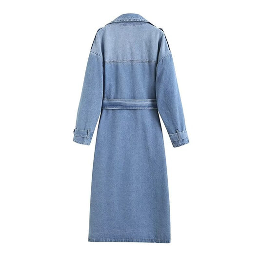 Women's Loose Double-breasted With Belt Denim Trench Coats