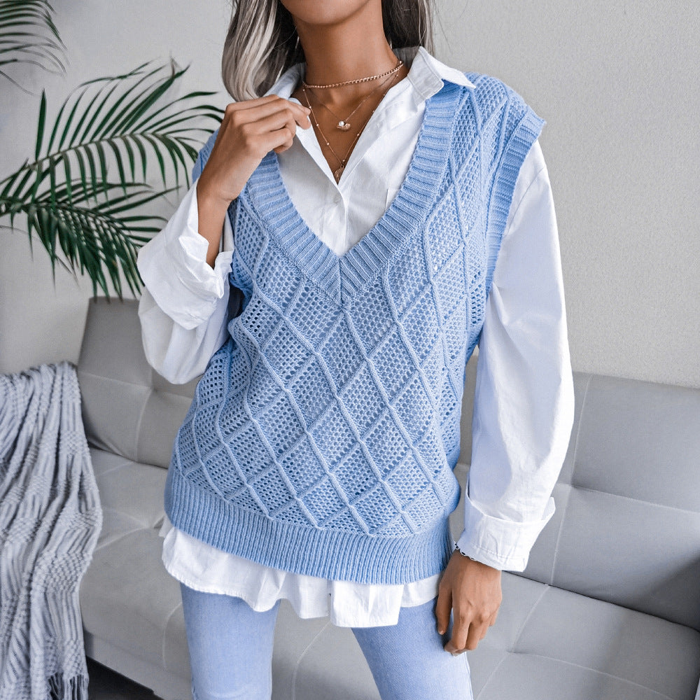 Women's Clearance Rhombus Hollowed Leisure Knitted Sweater