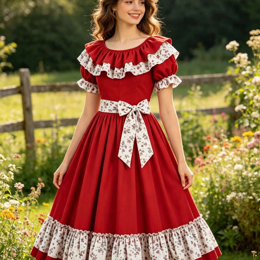 Country Lolita Ruffled Collar Floral Lace Dress