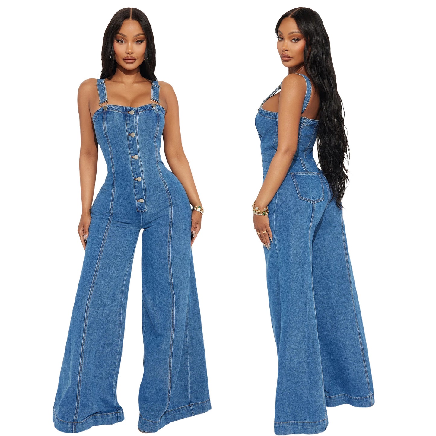 Women's Fashion Casual Sexy Suspender Denim Wide Jumpsuits