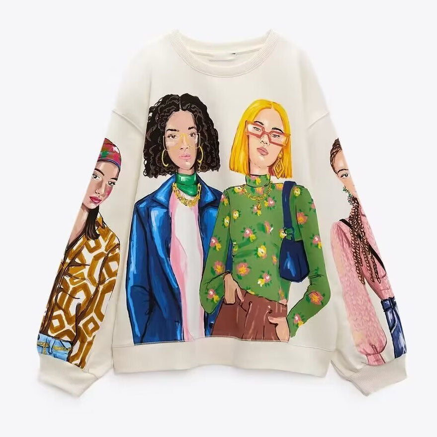 Women's Casual Loose Pattern Printed T-shirt Sweaters