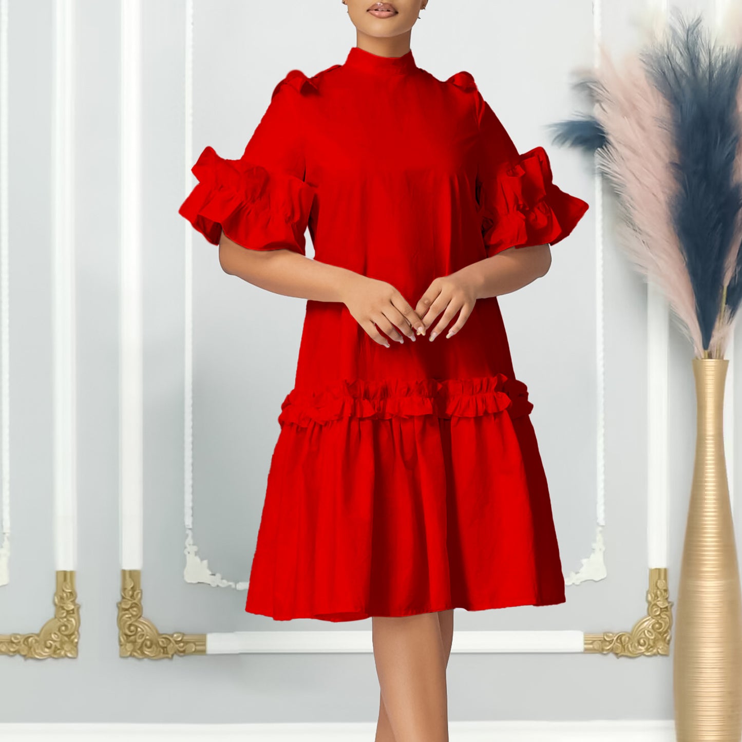 Women's Fashion Solid Color Style Wooden Ear A- Dress