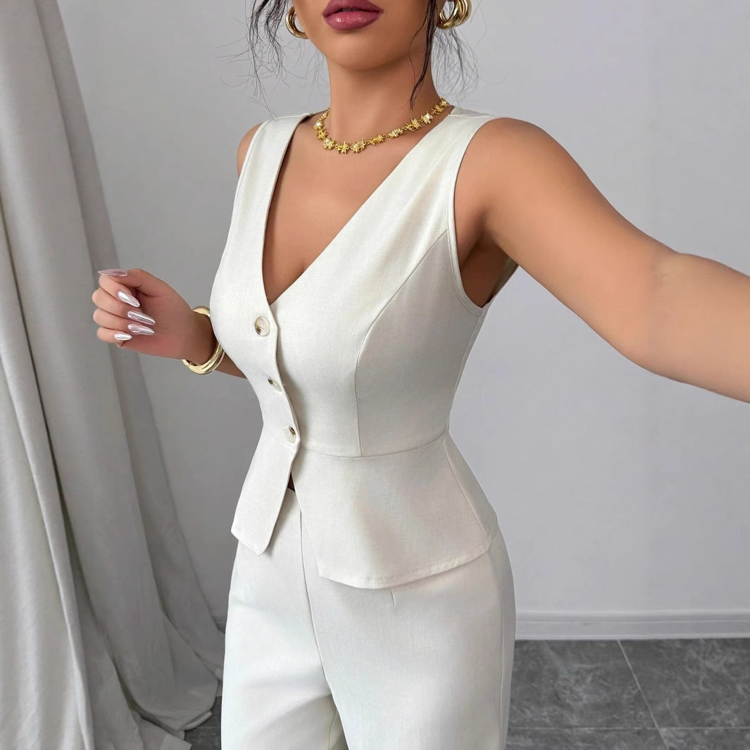 Women's Summer Solid Color Sleeveless Slim Fit High Vests