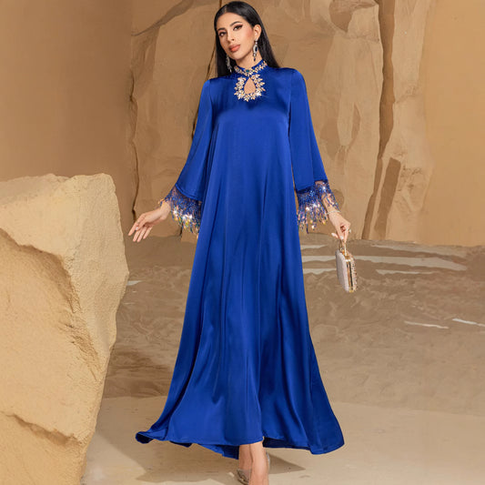 Blue Fantasy Laser Gradient Tassel Long Dresses