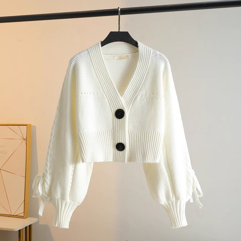 Women's Korean Style Temperament Wild Slimming Solid Color Rib Fabric Small Cardigans