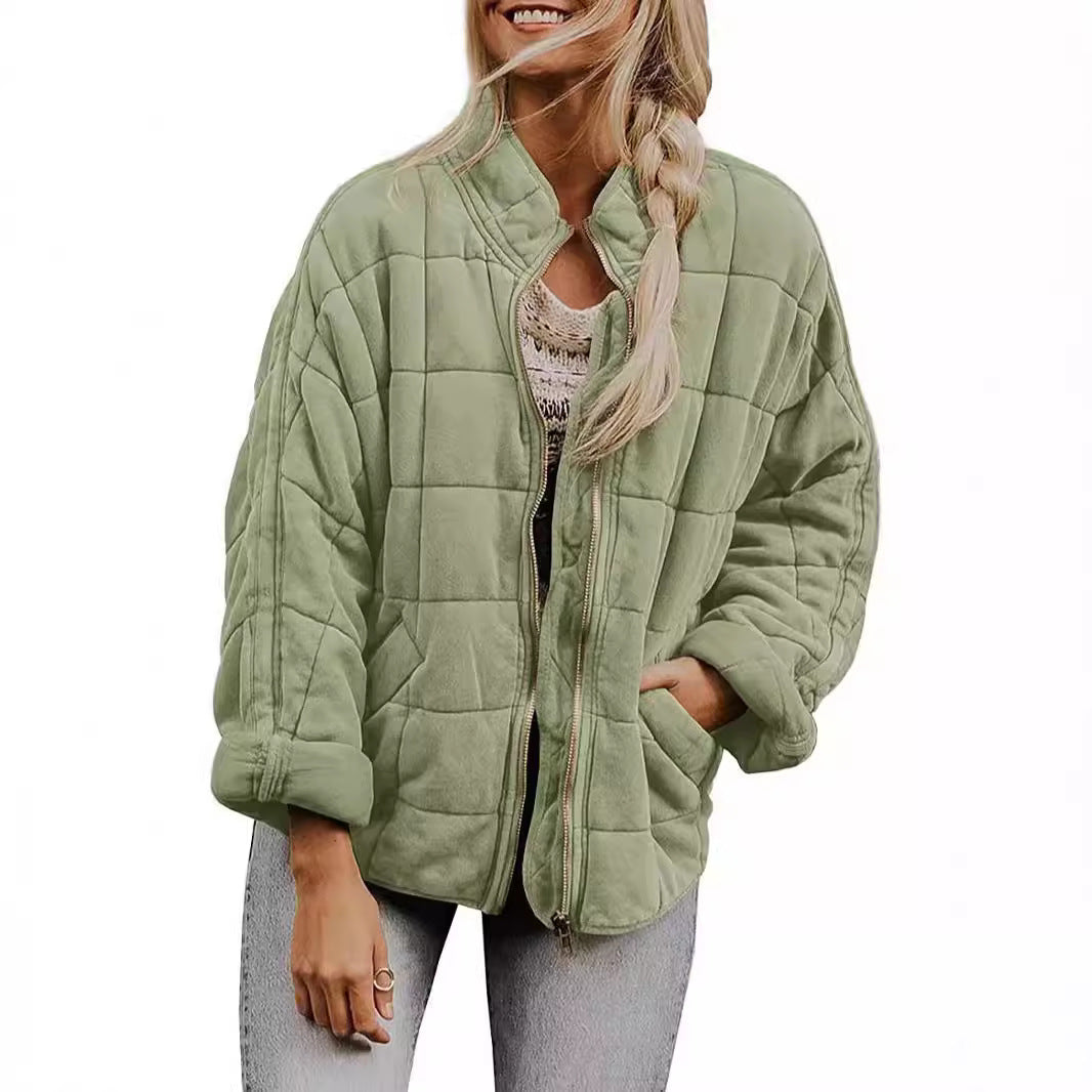 Women's Color Stand-up Collar Loose Pockets Long Jackets