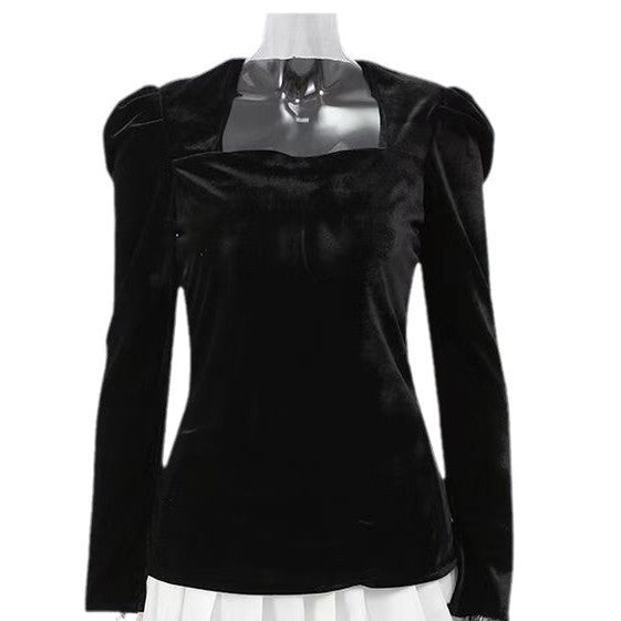 Temperament Square Collar Pleated Veet Dress Dresses