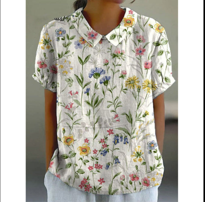 Women's Summer Loose Print Crew Neck Casual Blouses