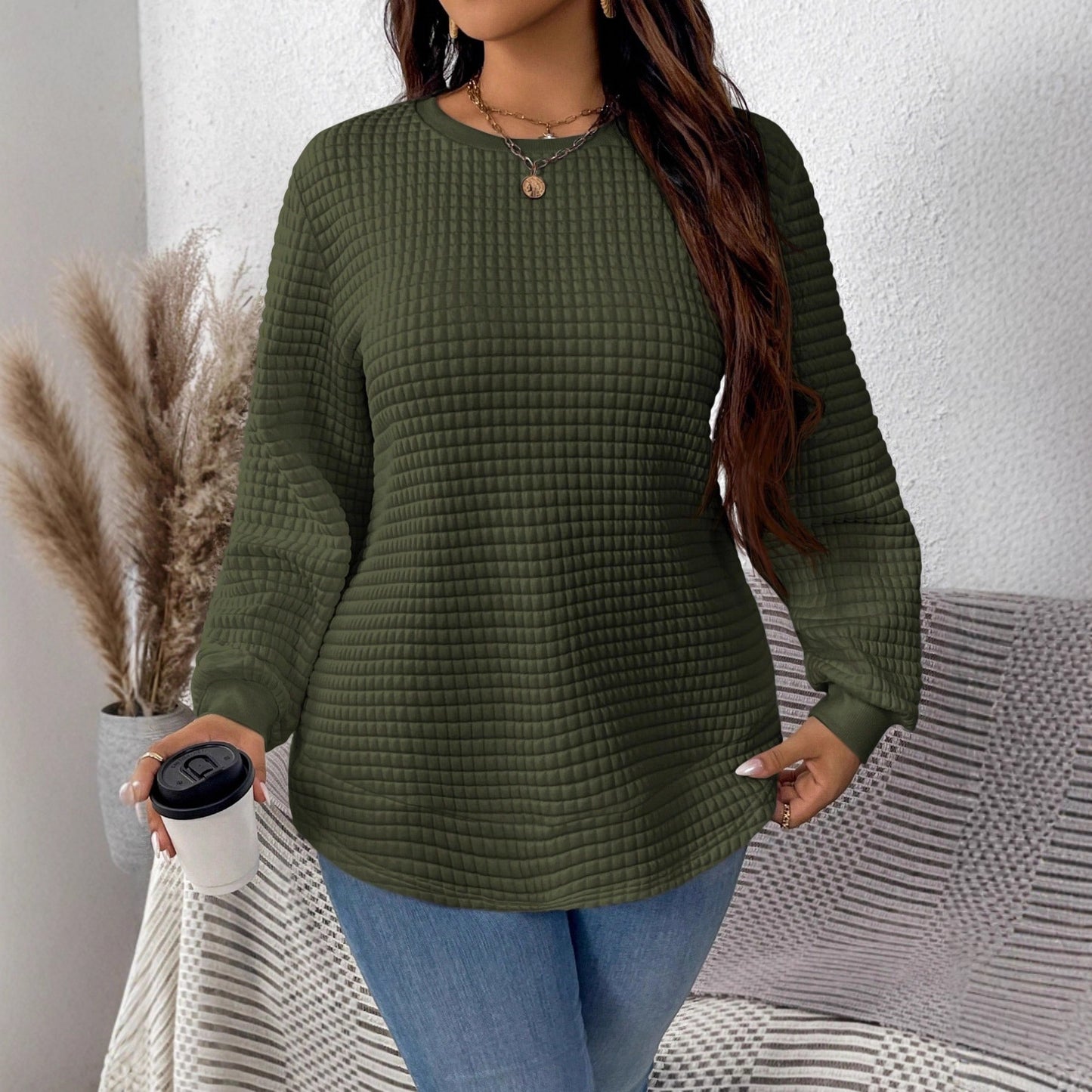 Women's Neck Casual Solid Color Circular Lower Women's Sweater, Sweater