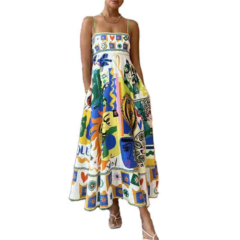 Women's Large Swing Dress Iti Printing Sleeveless Dresses