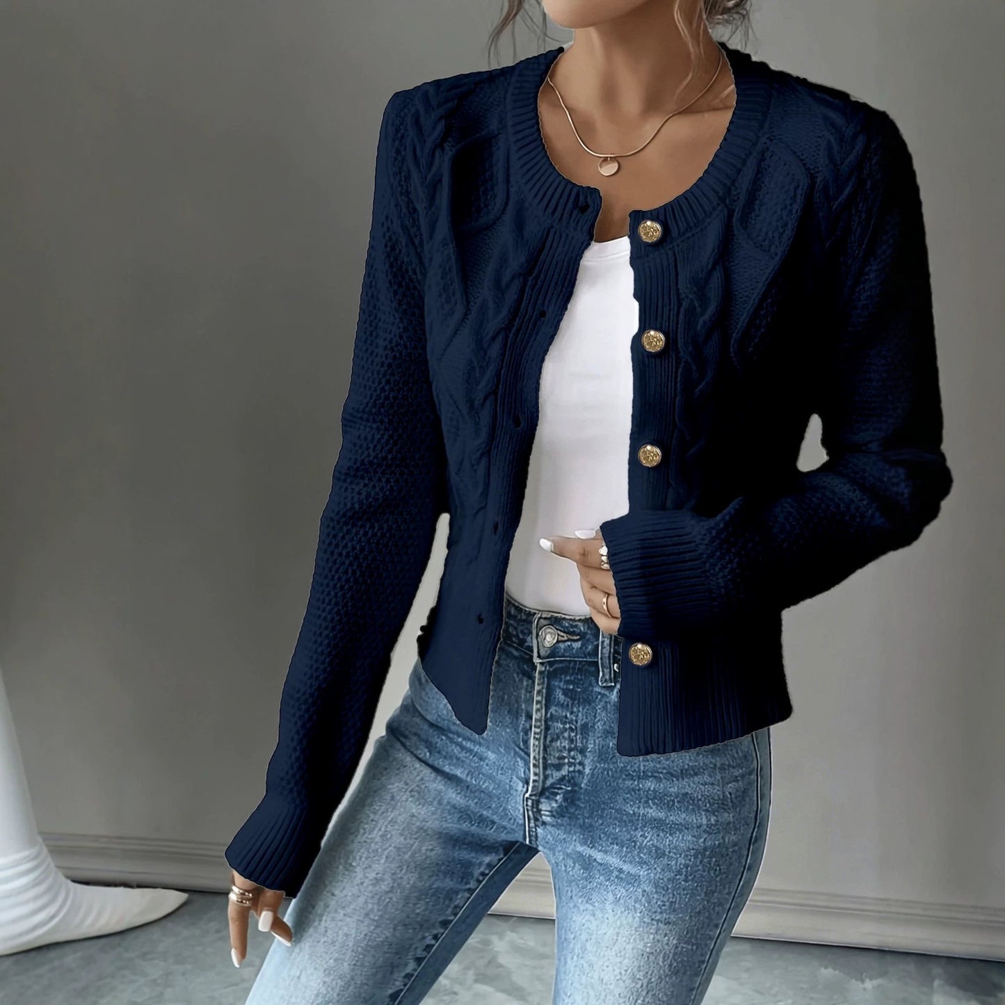 Women's Fashion Wear Slimming Single-breasted Knitted Long-sleeved Sweaters